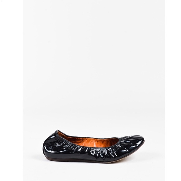 Lanvin Black Patent Leather Ruched Ballet Sz 39 - Picture 2 of 6